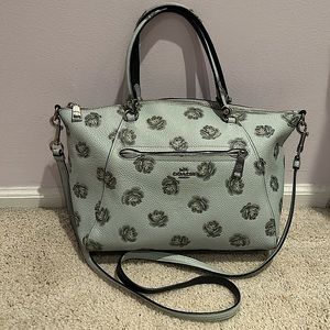 Coach Light Blue Floral Leather Satchel Crossbody Handbag